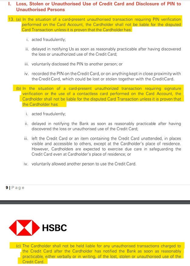 HSBC credit card contract 