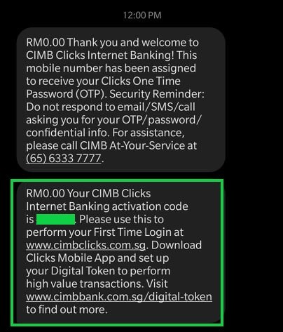 CIMB Clicks SG first time login