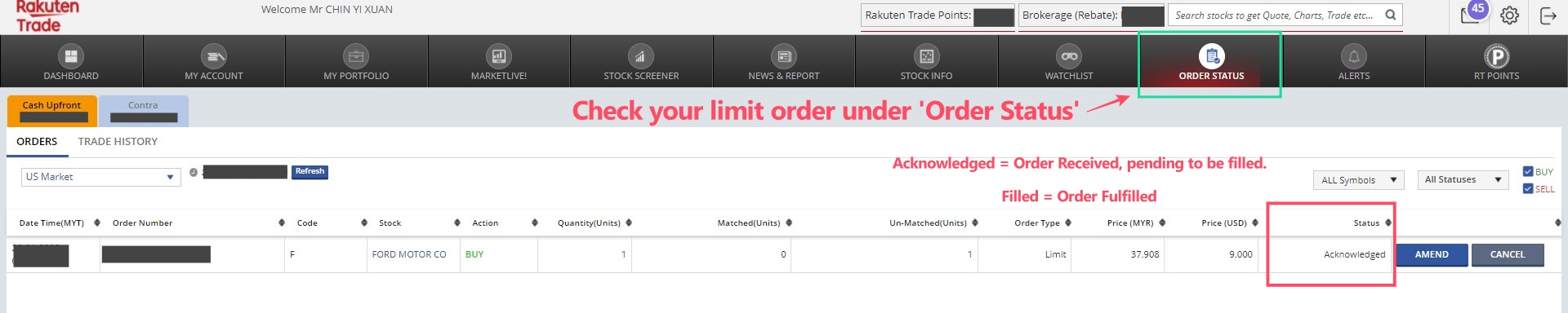 How to buy US stocks on Rakuten Trade (check order status)