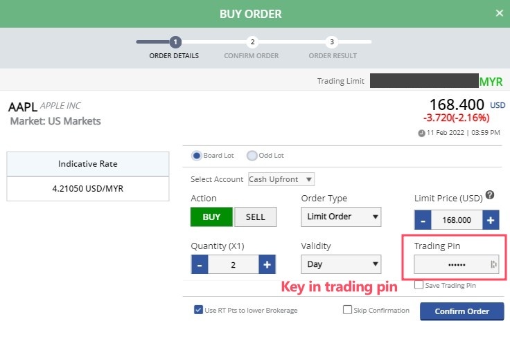 How to buy US stocks on Rakuten Trade (step 5)