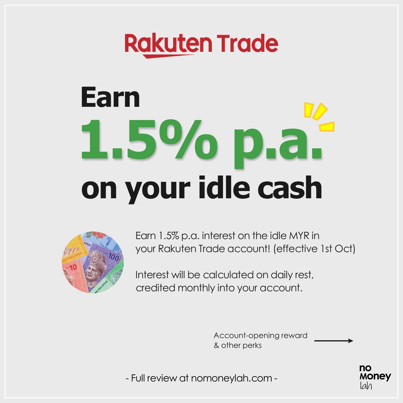 Earn interest on the idle cash that you deposit in Rakuten Trade while waiting for your next investment opportunity. (Source: Rakuten Trade Malaysia)