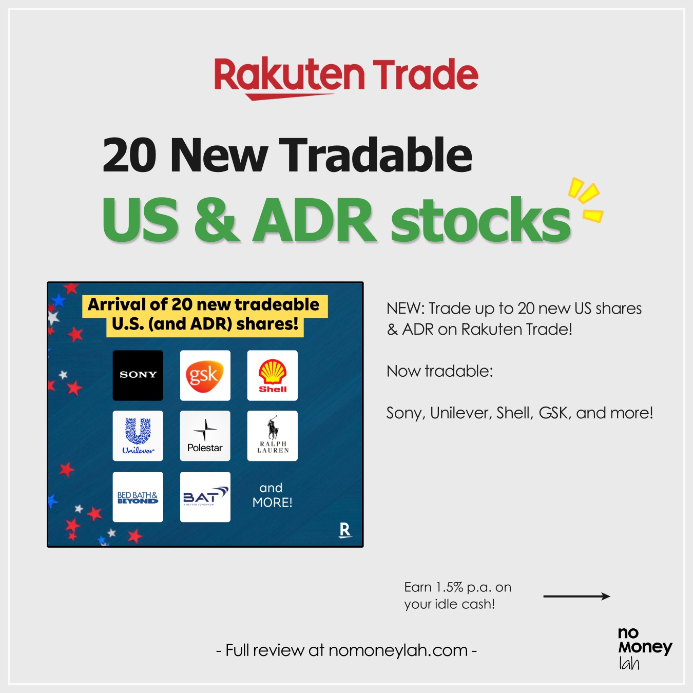 Rakuten Trade continues to add new tradable US shares & ADRs with time.