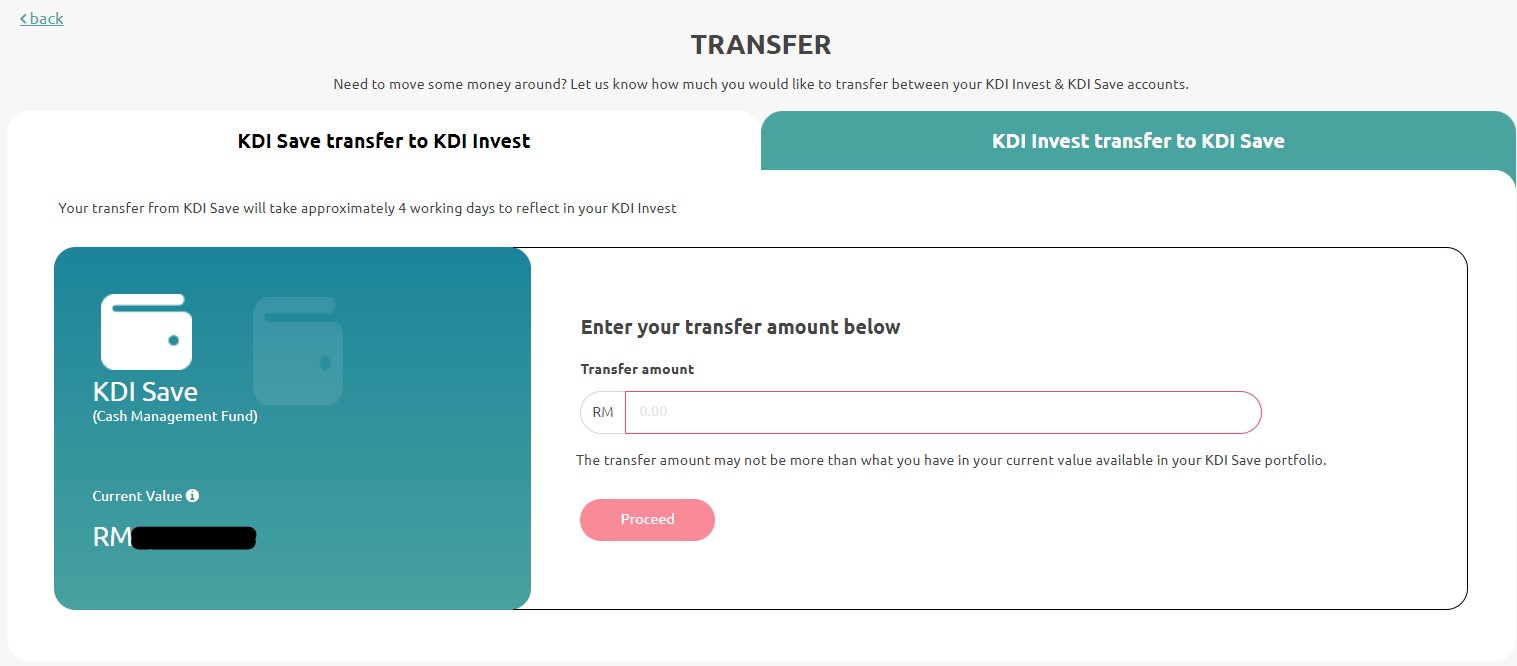 Transfer funds easily between KDI Invest and KDI Save