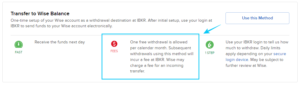 Interactive Brokers (IBKR) Wise withdrawal guide: 1x FREE withdrawal is allowed every month.
