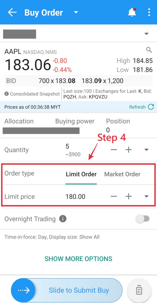 How to buy stocks on Interactive Brokers (IBKR) Mobile app - Buy limit order
