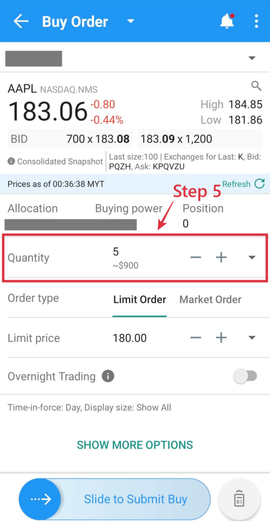 How to buy stocks on Interactive Brokers (IBKR) Mobile app - Determining quantity of shares to buy